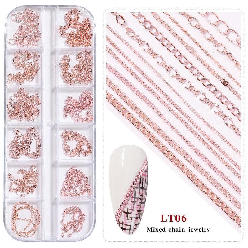 Украшения для ногтей, маленькая цепочка 12 шт. в коробке, золотые и серебряные декоративные наклейки для ногтей своими руками, металлическая цепочка