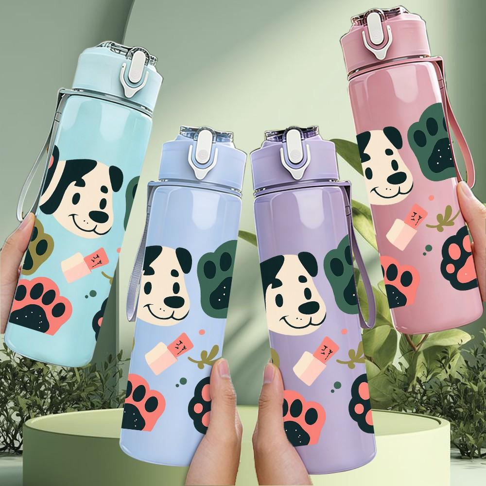 1PC Multicolor Dog Paw Print Pattern 750ml Color Plastic Sports Water Bottle Leakproof Flip Straw Lid Suitable for Sports Office Home Use