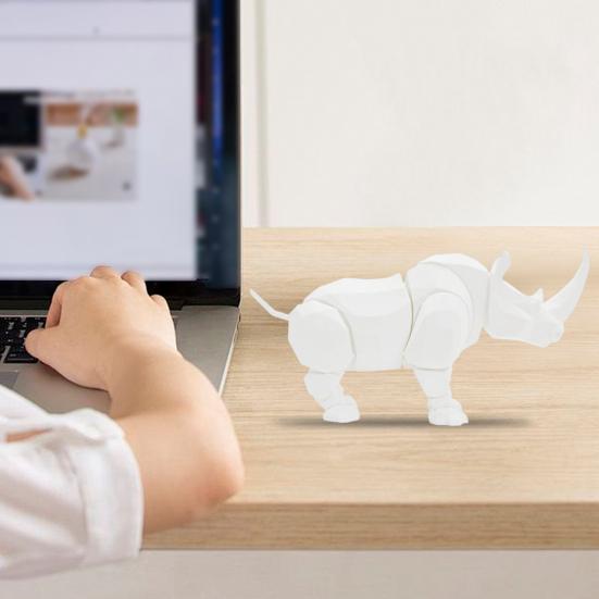 Articulated Rhino Statue White Rhino Figurine with Flexible Joints Rhino Fidget Toy for DIY Coloring Home Office Car Decoration