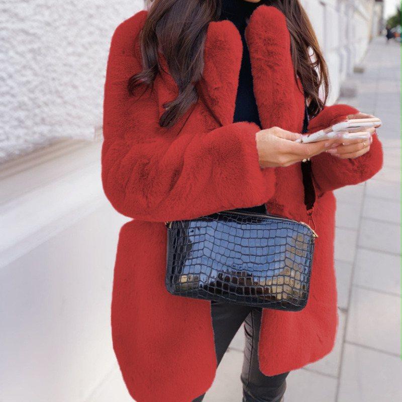 Осеннее и зимнее пальто из искусственного меха больших размеров, экологически чистое пальто средней длины