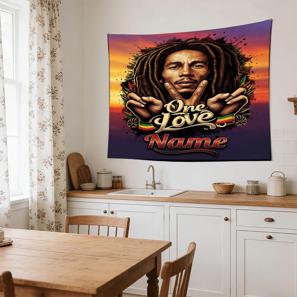 Bob Marley One Love Reggae Personalized Name Large Decorative Tapestry, Great Holiday Gifts, Photo Backdrop for Bedroom Dorm Parties