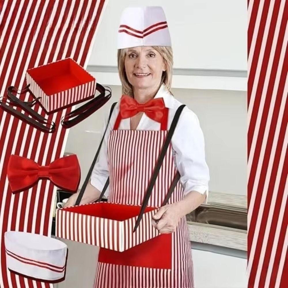 Striped Pattern Chef Apron Polyester Waiter Costume Set Durable Costume Apron Chef Role Play