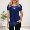 Женская летняя футболка с синим вышитым цветочным принтом, футболки с коротким рукавом, повседневные топы с принтом