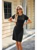 2026 Spring Summer Round Neck Drawstring Solid Color Short Sleeve Casual Dresses For Women