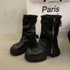 2024 Женские Сапоги Мартин Коричневого Ретро Цвета для Похудения - Массивный Каблук, Толстая Подошва, Ботильоны в Британском Стиле для Весны и Осени (Маленькие размеры)