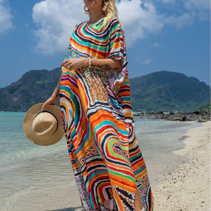 Женская мода лето весна леопардовый принт рукава 1/2 V-образный вырез свободная талия повседневные платья