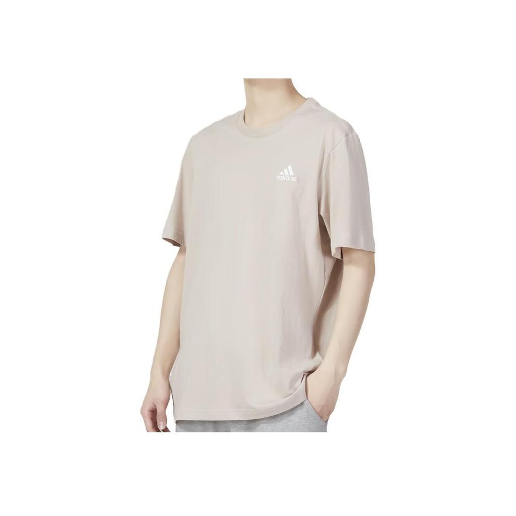 Adidas Solid Color Logo Embroidered Crew Neck Loose Short Sleeve T-Shirt Men Tops Apricot IC9296