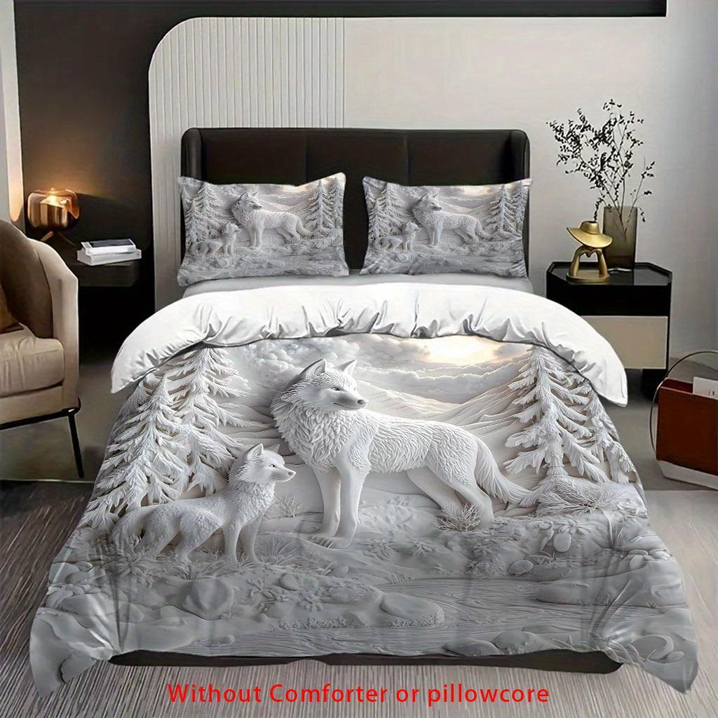 2/3 шт. Комплект пододеяльника с 3D принтом белого волка, Постельное белье с тематикой волка, леса и природы с наволочками для спальни, общежития, гостевой комнаты