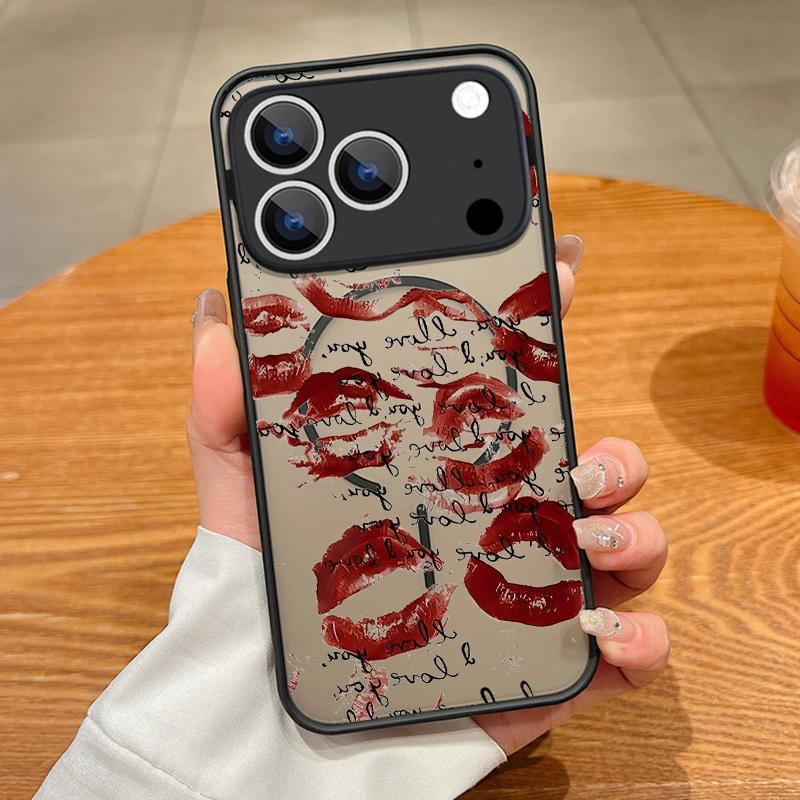 Модный чехол с узором "Целующиеся губы" для iPhone 17 Pro Max Чехол iPhone 16 Pro Max 15 14 13 16E 17E Магнитный Для Magsafe Гибридный Матовый Чехол