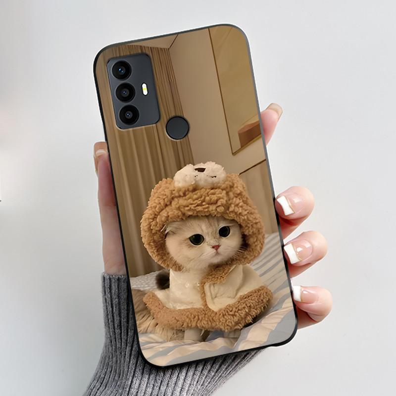 Cute Case For TCL 30 SE Protective Cover For TCL 30E Funda For TCL 306 305 Printing Shell Soft Silicone Cartoon Black Casing