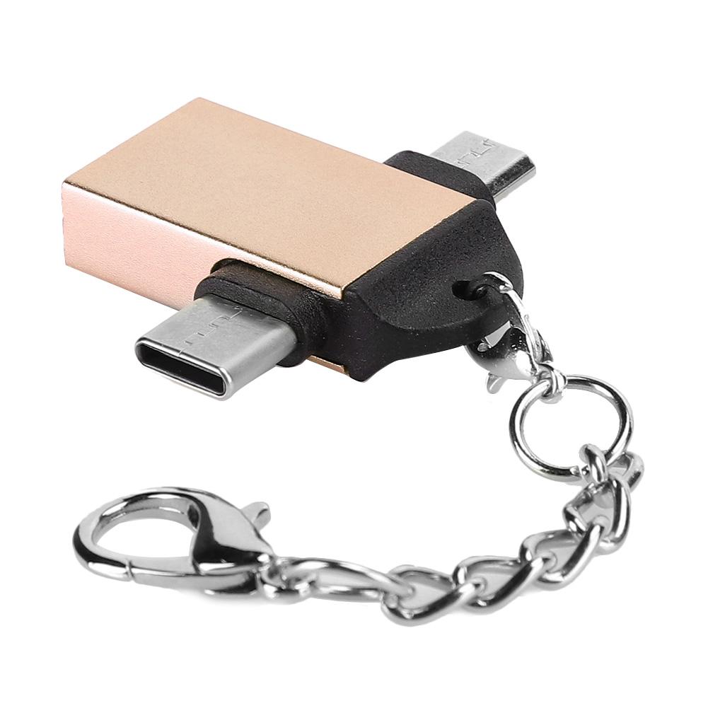 2 ШТ. Корпус из алюминиевого сплава Конвертер 2 в 1 OTG Адаптер USB 3.0 к Micro USB Type C с цепочкой для