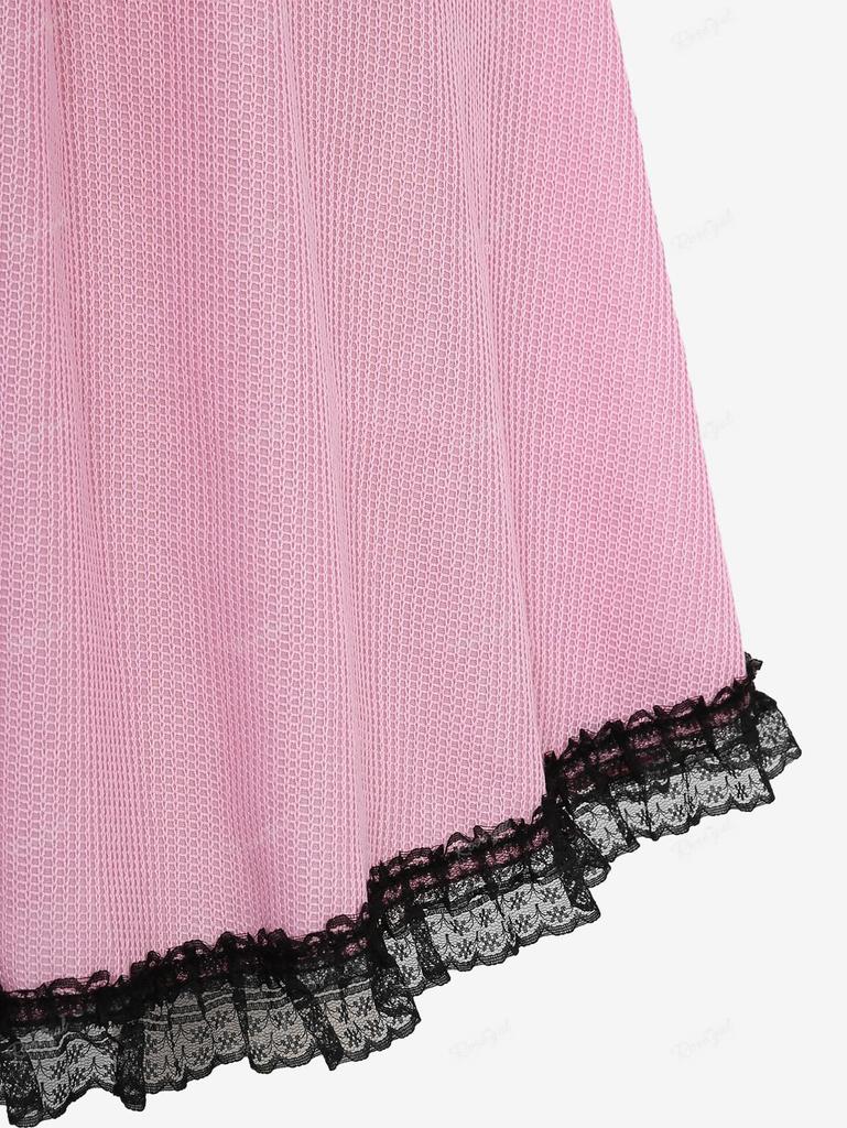 Rosegal Plus Size Rivet Lace Trim Ribbed Textured Crochet Braided Ruched 2 In 1 Dress With Belt