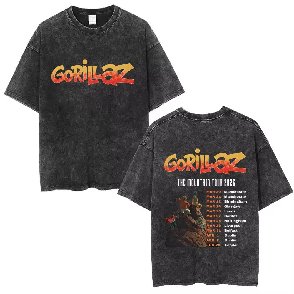 Washed Vintage Rock Band Gorillaz Album Graphic T-shirt Men's Women Hip Hop Fashion Oversized T Shirts Male Cotton Streetwear