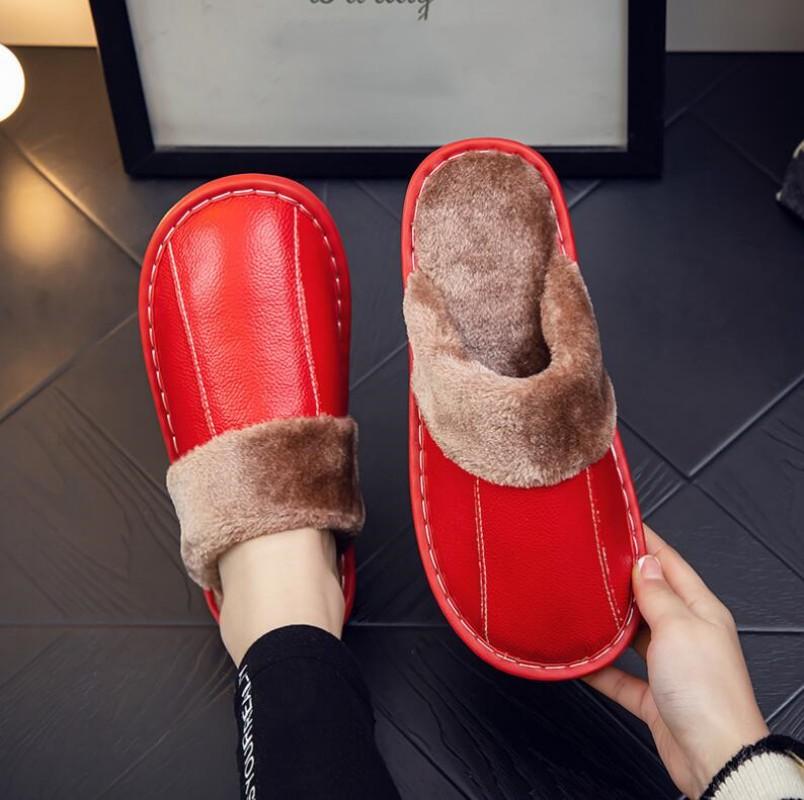 Женские и мужские осенне-зимние дышащие теплые домашние тапочки новые толстые парные кожаные тапочки повышенного дышащие водонепроницаемые теплые