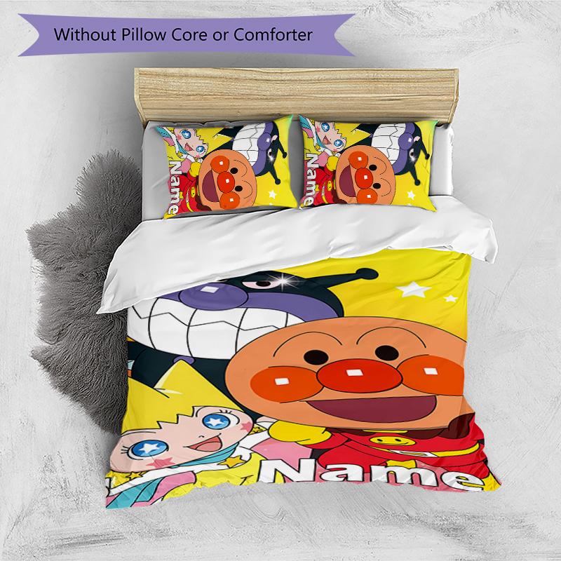 3pcs Anpanman Cover Set - Personalized Name, HD Printed Bedding with 1 Cover and 2 Pillowcases - Perfect for Home Decor, Easy Care