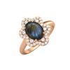 8X6MM Oval Labradorite Gemstone 925 Sterling Silver Rose Plated Solitaire Halo Women Engagement Ring
