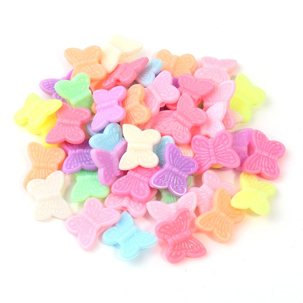 50pcs/lot Mixed Color Plastic Beads Butterfly Snowflake Candy Shaped Loose Beads For DIY Bracelet Earrings Accessories Wholesale