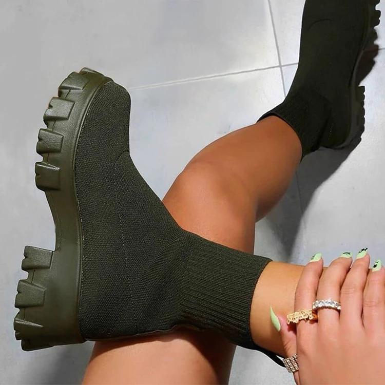 Весна 2024 Новые туфли на платформе Модные женские мотоциклетные ботинки Большие размеры Ботинки-носки Дышащая повседневная обувь для женщин Ботинки