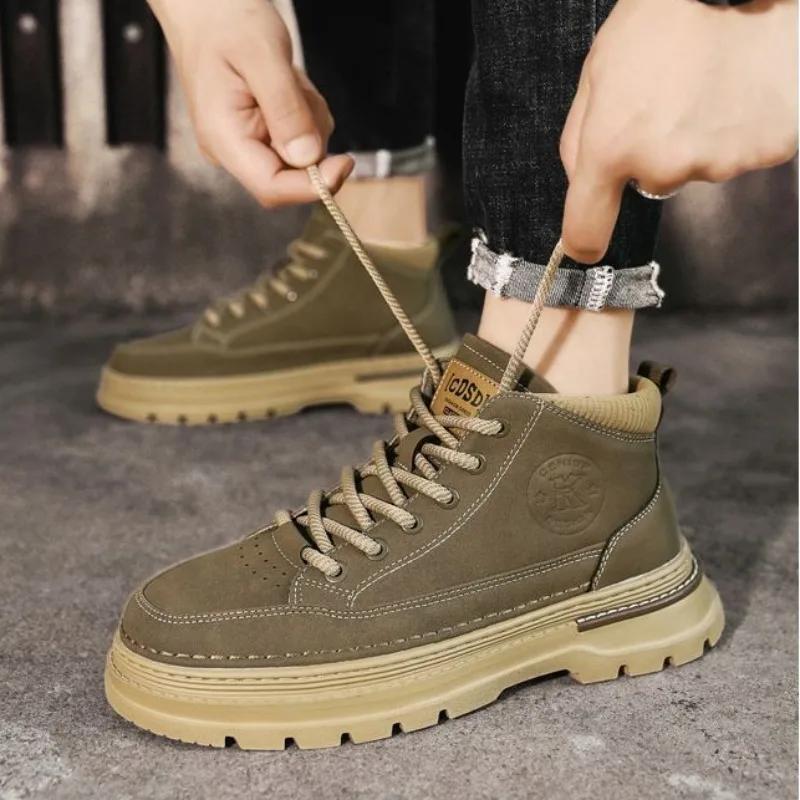 2025 Autumn/Winter New Men's Shoes UK Retro Casual Work Boots Trendy Low Cut Comfortable Anti Slip Lace Short Ankle Boots