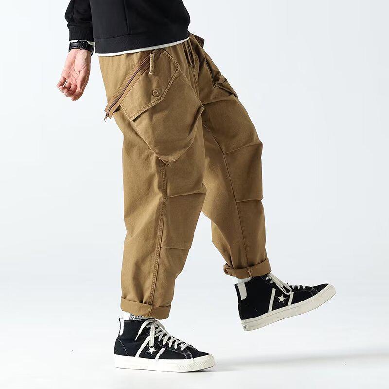 Мужские американские потертые свободные ретро-повседневные брюки с несколькими карманами для осени/зимы