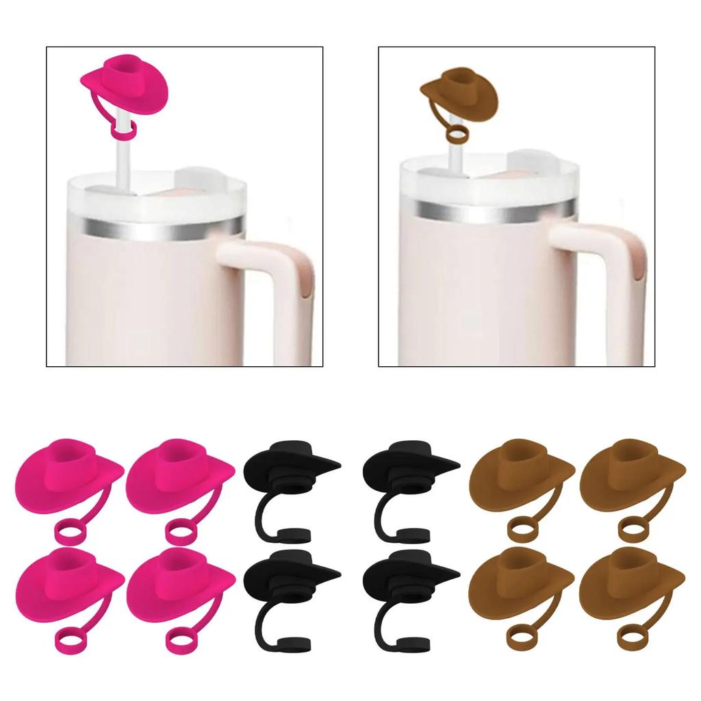 4 Pieces Straw Covers Cap Novelty Sturdy Straw Toppers Reusable Cowboy Hat Shaped for Camping Home Hiking Picnic Kitchen