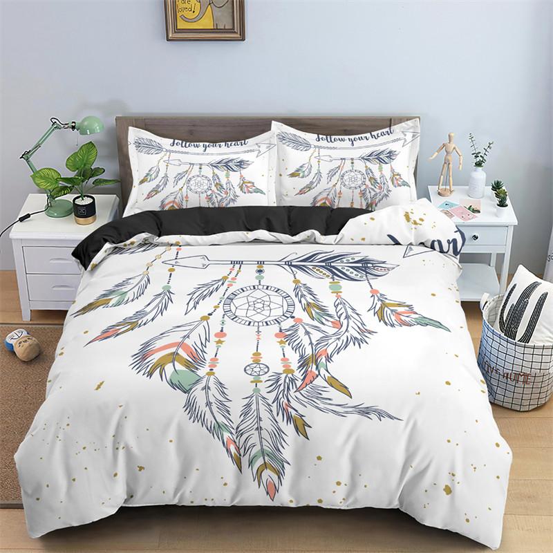 Dreamcatcher Duvet Cover Microfiber Feather Bedding Set Single Twin King For Girl Teen Adult Bedroom Geometric White Quilt Cover