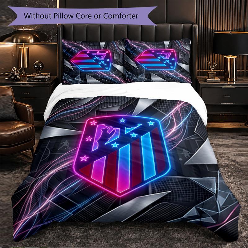 Atletico Madrid Pattern 3 Pieces Bedding Set Soft Microfiber Duvet Cover with Pillow Cases for Bedroom