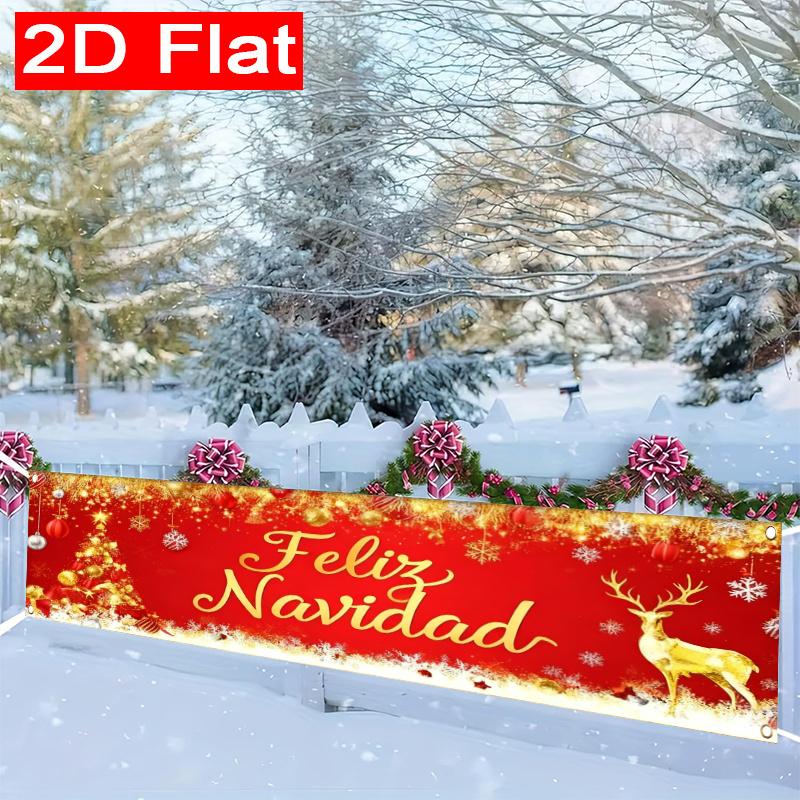 Spanish Christmas Merry Christmas Yard Banner, Outdoor Garden Fence Holiday Party Decor