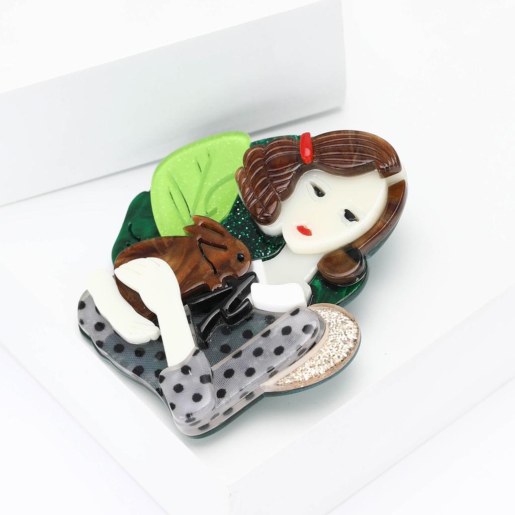 Мультяшная акриловая брошь в виде девочки-кролика, персонализированный креативный женский костюм, кардиган, корсаж, ювелирное украшение, булавка