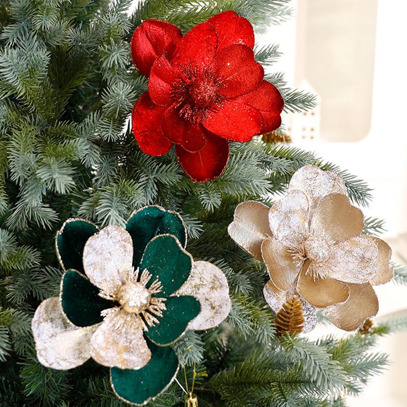 1 шт. тканевый цветок сверкающее украшение для елки рождественские цветы праздничные сверкающие матовые 22/15 см
