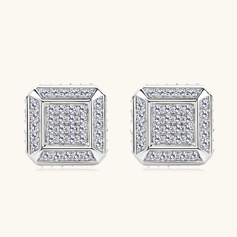 Gica Gema European And American Hip Hop Style 10k Gold Moissang Stone Earrings Couple Sterling Silver Earrings Small Square Earrings