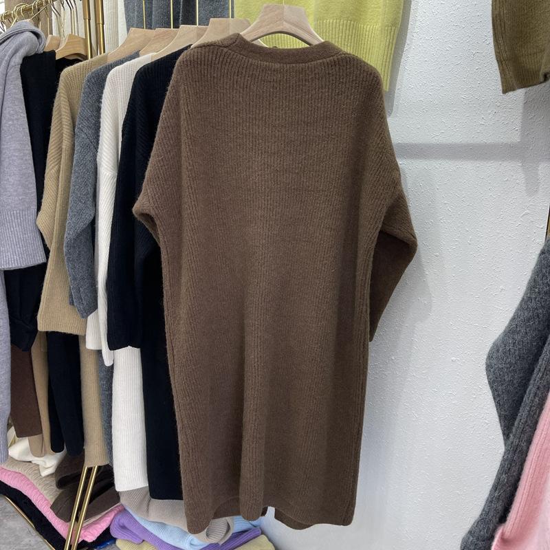 Свитер средней длины, кардиган, женская куртка в стиле ленивой вязки на осень и зиму, свитер выше колена, свободный вязаный свитер, верхняя одежда