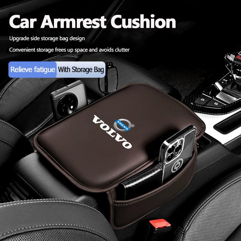 Car Arm Rest Pads Leather Auto Armrest Cushion With Storage Pocket For Volvo XC90 V90 V60 XC60 V40 EC40 EX40 S80 S60 S90 C40 XC4 KW0
