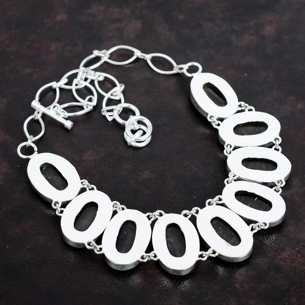 Ожерелье из многоцветного флюорита, ожерелье из драгоценных камней, старинные ювелирные изделия, ожерелье из стерлингового серебра 925 пробы, регулируемая цепочка, ожерелье ручной работы, ювелирные изделия для подарков