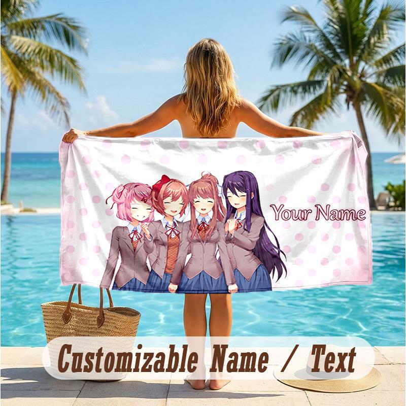 Custom Text Beach Towel, Soft Absorbent Swimming Multi-use TowelDoki Doki Literature Club