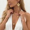 Gold Flower Pendant Necklace Punk Flower Tassels Earrings Vintage Y-shaped Chain Necklace  Women