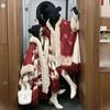 22 стиля, зимнее утолщенное теплое полосатое пончо, каппа, женское бархатное пальто из искусственного меха с кисточками, рождественское красное пальто-мантия с принтом, шляпа