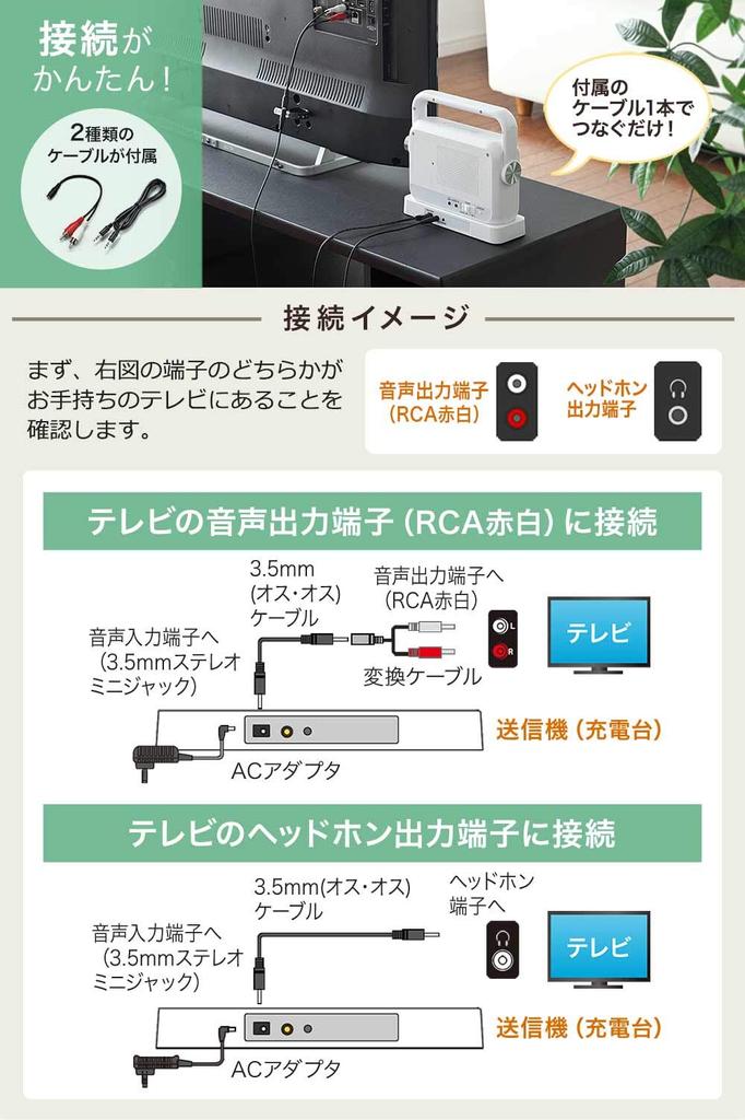 SANWA DIRECT Портативная колонка для телевизора Беспроводная Простота настройки и использования Перезаряжаемая До 25 м 400-SP064W