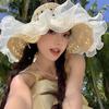 Women's Summer Large Brim Lace Straw Hat Seaside Full Face Beach Breathable Sun Bucket Hat Sun Protection Hat