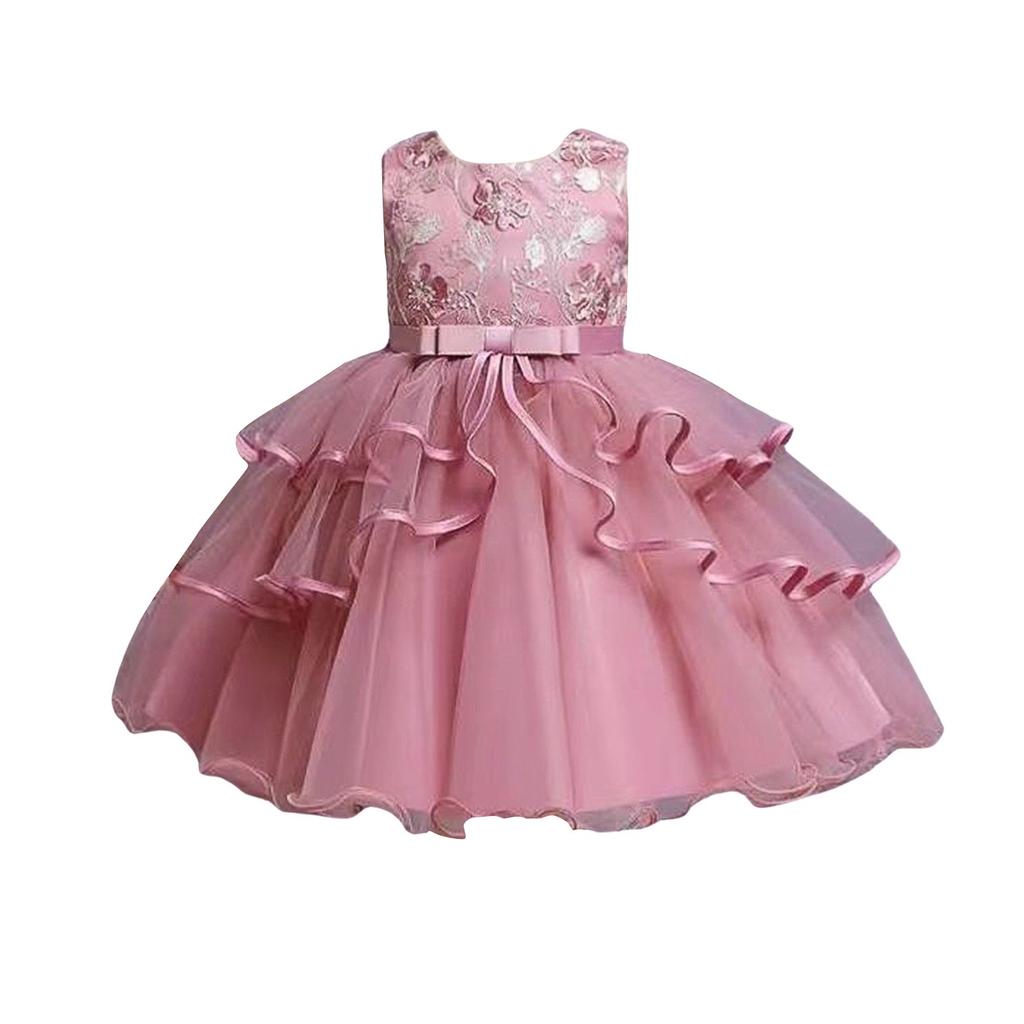 Платье для девочек из кружева и тюля с вышивкой и бантом, вечернее платье принцессы
