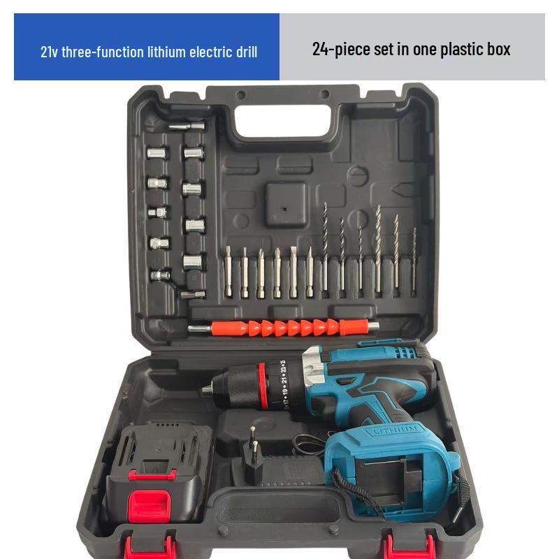 21V Lithium Battery Drill with Metal Chuck - Multi-Function Electric Screwdriver & Pistol Drill