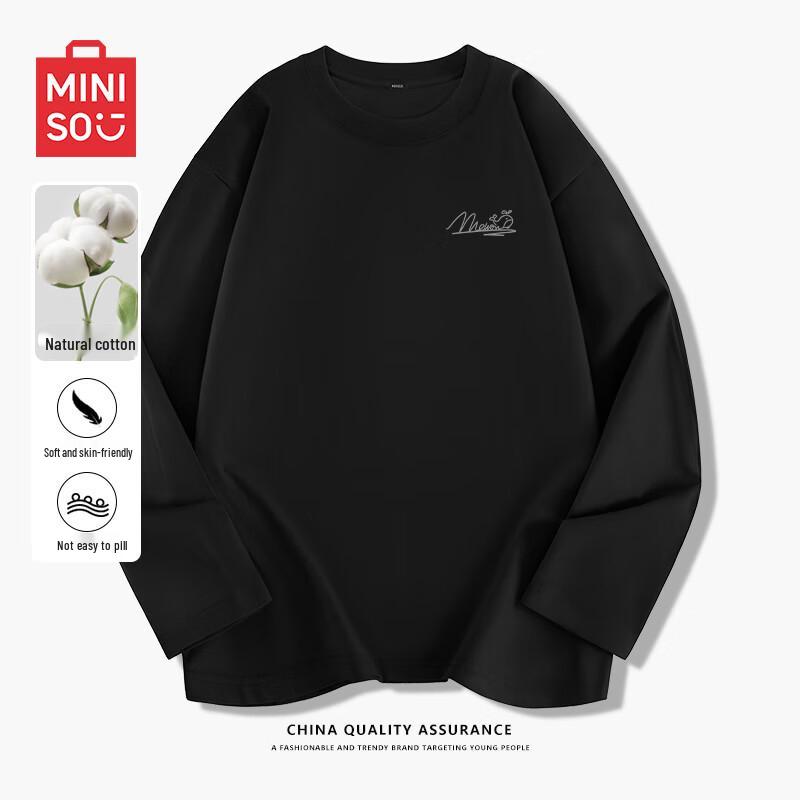 MINISO Мужская футболка с длинным рукавом и круглым вырезом из чистого хлопка