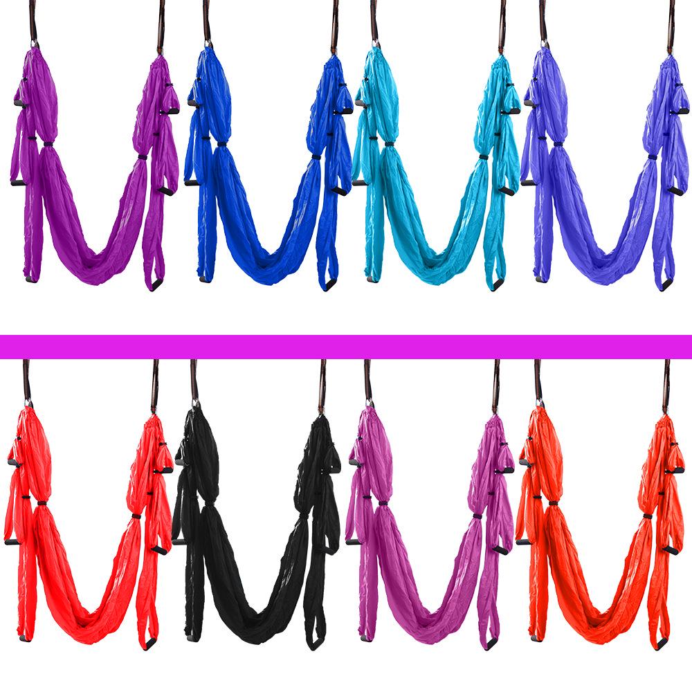 Purple Aerial Yoga Hammock Set with 6 Handles - Indoor Anti-Gravity Elastic Swing