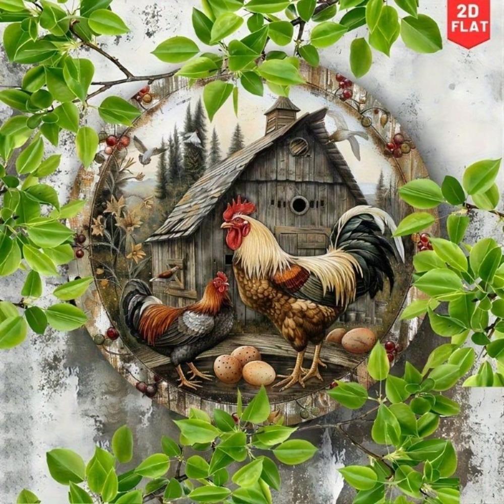 Винтажное Круглое Металлическое Искусство на Стену с Изображением Курицы Декор для Кухни в Стиле Фермерского Дома