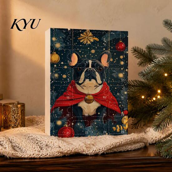 Collectible Dog Ornaments Bulldog Advent Calendar 2026, 24 Days Acrylic Puppy Christmas Countdown Calendar, Lover Gifts 2D Flat Xmas Tree Pendant for