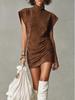 2026 European & American High Neck Suede Sleeveless Slim Fit Short Dress