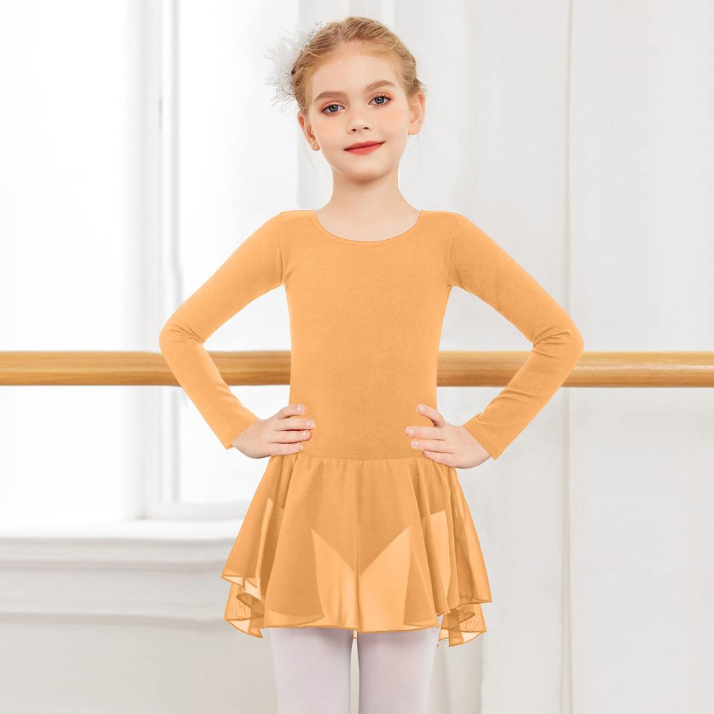 Девочки Цветной Боди из Тюля с Длинным Рукавом Костюм для Танцев