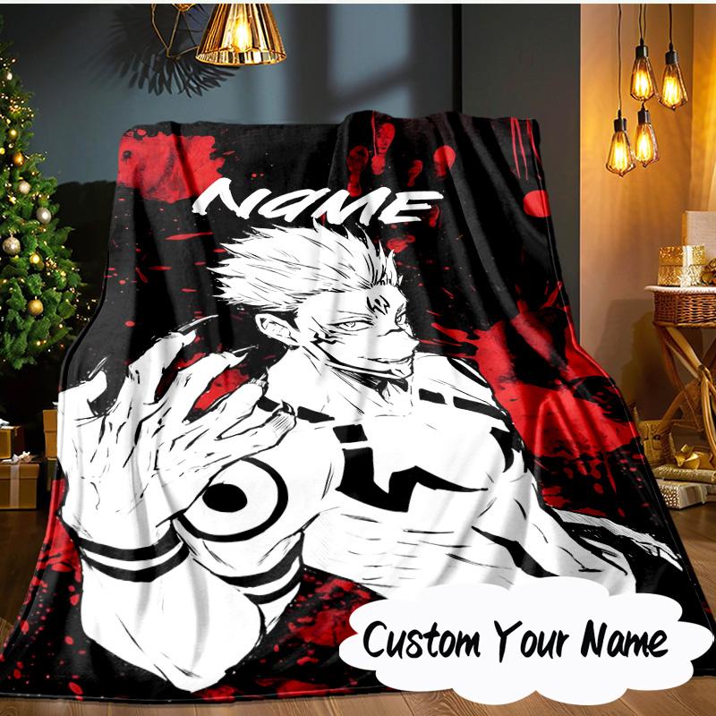 Custom Name Powerful Anime Jujutsu Blanket Ideal Bedding Blanket Perfect for Travel, Camping, Living Rooms, Offices, Sofas, Fan Christmas gift