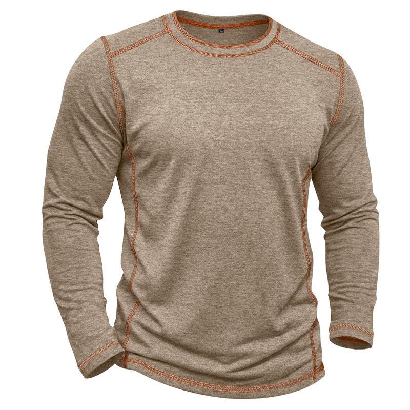Men S Long Sleeve Round Neck Color Block T Shirt Casual Basic Top