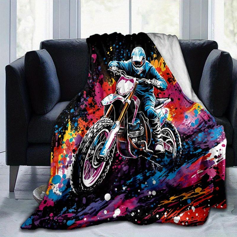 1pc Motorcycle Printing Lightweight Flannel Blanket, Comfortable and Warm Blanket, for Camping Sofa Bed and Couch Office, Gift